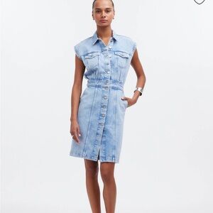 Denim capsleeve shirtdress in Aquino wash